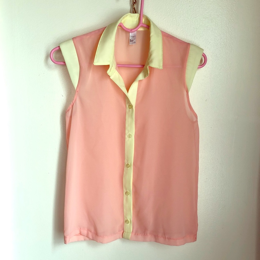 American Apparel Chiffon pink and yellow blouse. S